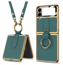 Load image into Gallery viewer, Plating Leather Strap Case For Samsung Galaxy Z Flip 3 5G With Back Screen Protector Hard Cover For Samsung Z Flip 3 5G Case