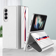 Carregar imagem no visualizador da galeria, Leather Tempered Glass Case For Samsung Galaxy Z Fold 3 5G Cover Luxury Holster Anti-knock Hard For Samsung Z Fold3 5G Case