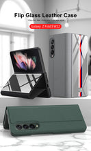 Carregar imagem no visualizador da galeria, Leather Tempered Glass Case For Samsung Galaxy Z Fold 3 5G Cover Luxury Holster Anti-knock Hard For Samsung Z Fold3 5G Case
