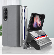 Carregar imagem no visualizador da galeria, Leather Tempered Glass Case For Samsung Galaxy Z Fold 3 5G Cover Luxury Holster Anti-knock Hard For Samsung Z Fold3 5G Case