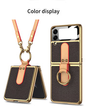 Load image into Gallery viewer, Plating Leather Strap Case For Samsung Galaxy Z Flip 3 5G With Back Screen Protector Hard Cover For Samsung Z Flip 3 5G Case
