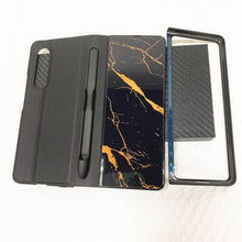 Load image into Gallery viewer, Samsung Galaxy Z Fold 3 Case With S Pen Holder Slot Leather and Tempered Glass Flip Stand Cover For Galaxy Z Fold 3