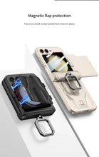 Cargar imagen en el visor de la galería, Foldable Phone Case with PC Material Hinge and Front Glass Metal Finger-ring Case for Samsung Galaxy Flip5