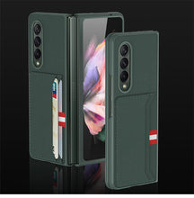 Carregar imagem no visualizador da galeria, Leather Card Package Case For Samsung Galaxy Z Fold 3 5G Anti-knock Protection Hard Cover For Samsung Z Fold3 Case Coque
