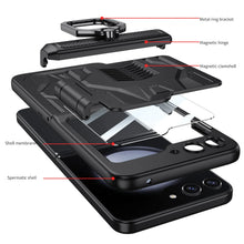 Cargar imagen en el visor de la galería, Foldable Phone Case with PC Material Hinge and Front Glass Metal Finger-ring Case for Samsung Galaxy Flip5