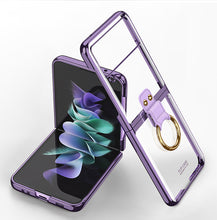 Charger l'image dans la galerie, Luxury Transparent Plating Case Cover For Samsung Galaxy Z Flip 3 5G Case Ring Stand Hard Phone Cover For Galaxy Z Flip3 5G