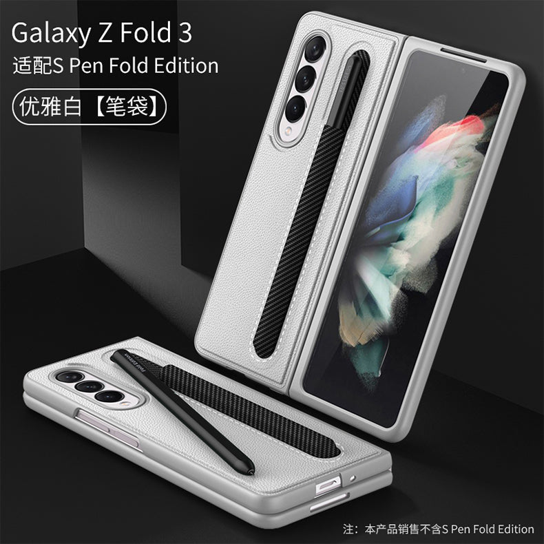 Leather Pen Slot Bag Case For Samsung Galaxy Z Fold 3 5G Ultra-thin Anti-knock Protection Cover For Samsung Z Fold3 5G Case