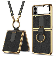 Load image into Gallery viewer, Plating Leather Strap Case For Samsung Galaxy Z Flip 3 5G With Back Screen Protector Hard Cover For Samsung Z Flip 3 5G Case