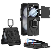 Cargar imagen en el visor de la galería, Foldable Phone Case with PC Material Hinge and Front Glass Metal Finger-ring Case for Samsung Galaxy Flip5