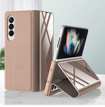 Carregar imagem no visualizador da galeria, Leather Tempered Glass Case For Samsung Galaxy Z Fold 3 5G Cover Luxury Holster Anti-knock Hard For Samsung Z Fold3 5G Case