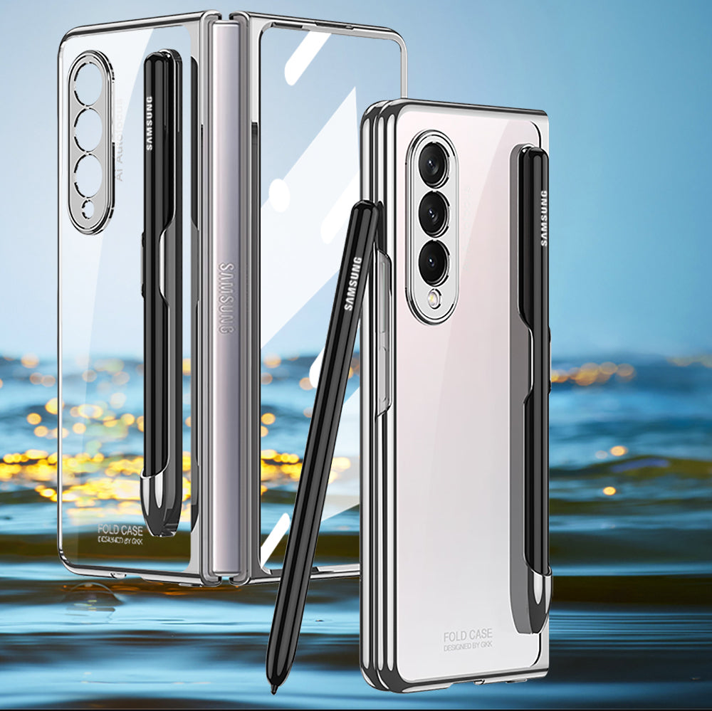 Front Tempered Glass Case For Samsung Galaxy Z Fold 3 5G Transparent Plating With Pen Slot Cover For Samsung Fold 3 5G Case