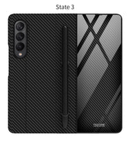 Load image into Gallery viewer, Samsung Galaxy Z Fold 3 Case With S Pen Holder Slot Leather and Tempered Glass Flip Stand Cover For Galaxy Z Fold 3