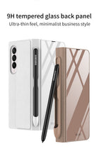 Load image into Gallery viewer, Samsung Galaxy Z Fold 3 Case With S Pen Holder Slot Leather and Tempered Glass Flip Stand Cover For Galaxy Z Fold 3