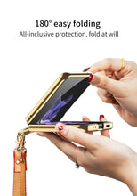 Load image into Gallery viewer, Plating Leather Strap Case For Samsung Galaxy Z Flip 3 5G With Back Screen Protector Hard Cover For Samsung Z Flip 3 5G Case