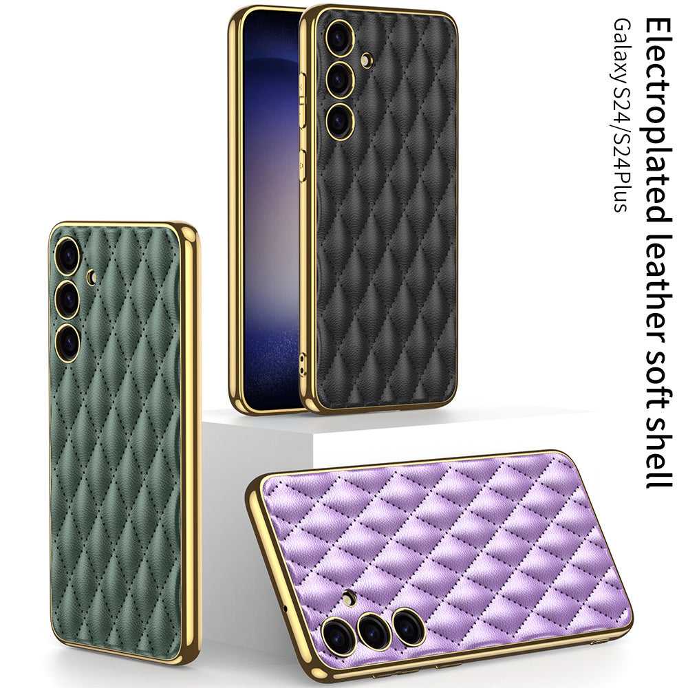 Samsung S24 Ultra Electroplated Phone Case Porous Leather S24 Series Case