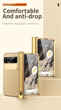 Cargar imagen en el visor de la galería, Electroplated Leather Google Pixel Fold Case with Dual Hinge Protective Screen Protector and Hidden Kickstand Pen Slot Free Stylus