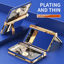 Cargar imagen en el visor de la galería, Electroplated Leather Google Pixel Fold Case with Dual Hinge Protective Screen Protector and Hidden Kickstand Pen Slot Free Stylus