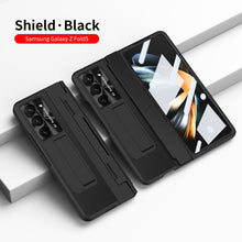Cargar imagen en el visor de la galería, Plating Leather Galaxy Z Fold5 Case with Front Screen Protector & Flat Hinge Protection & Hidden Stand