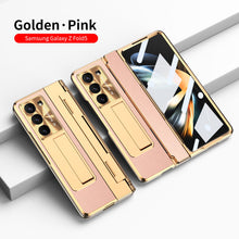 Cargar imagen en el visor de la galería, Plating Leather Galaxy Z Fold5 Case with Front Screen Protector & Flat Hinge Protection & Hidden Stand