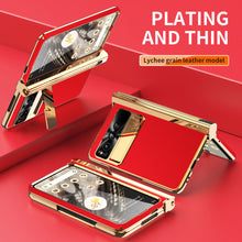 Cargar imagen en el visor de la galería, Electroplated Leather Google Pixel Fold Case with Dual Hinge Protective Screen Protector and Hidden Kickstand Pen Slot Free Stylus