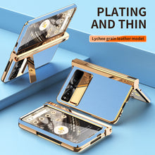 Cargar imagen en el visor de la galería, Electroplated Leather Google Pixel Fold Case with Dual Hinge Protective Screen Protector and Hidden Kickstand Pen Slot Free Stylus