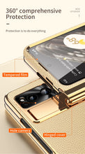 Cargar imagen en el visor de la galería, Electroplated Leather Google Pixel Fold Case with Dual Hinge Protective Screen Protector and Hidden Kickstand Pen Slot Free Stylus