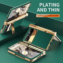 Cargar imagen en el visor de la galería, Electroplated Leather Google Pixel Fold Case with Dual Hinge Protective Screen Protector and Hidden Kickstand Pen Slot Free Stylus
