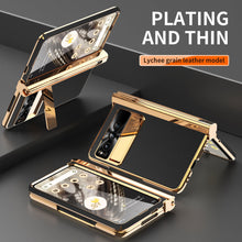 Cargar imagen en el visor de la galería, Electroplated Leather Google Pixel Fold Case with Dual Hinge Protective Screen Protector and Hidden Kickstand Pen Slot Free Stylus