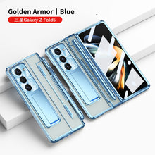 Load image into Gallery viewer, Electroplated Clear PC Galaxy Z Fold5 Case with Front Screen Protector & Flat Hinge & Hidden Stand And Pen Slot and Free Stylus