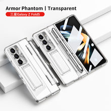 Load image into Gallery viewer, Electroplated Clear PC Galaxy Z Fold5 Case with Front Screen Protector & Flat Hinge & Hidden Stand And Pen Slot and Free Stylus