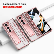 Load image into Gallery viewer, Electroplated Clear PC Galaxy Z Fold5 Case with Front Screen Protector & Flat Hinge & Hidden Stand And Pen Slot and Free Stylus