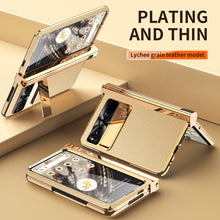 Cargar imagen en el visor de la galería, Electroplated Leather Google Pixel Fold Case with Dual Hinge Protective Screen Protector and Hidden Kickstand Pen Slot Free Stylus