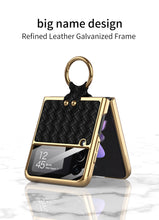 Load image into Gallery viewer, Electroplated Braided Leather Case For Samsung Galaxy Z Flip 3 5G Back Tempered Glass Phone Cover For Galaxy Z Flip3 Case