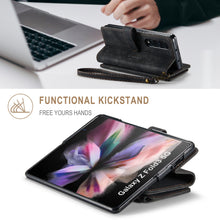 Load image into Gallery viewer, Leather Samsung Galaxy Z Fold4 5G Wallet Case With Lanyard Strap Wristlet Zipper Card Holder Case
