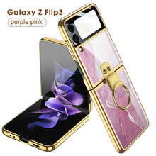 Carregar imagem no visualizador da galeria, Painted Tempered Glass Ring Stand Cover For Samsung Galaxy Z Flip Fold 3 2 Case Plating Frame For Galaxy Z Flip3 Fold3 CASE