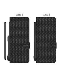 Carregar imagem no visualizador da galeria, Leather Weaving BV Grid Case For Samsung Galaxy Z Fold 3 5G Card Clip Slot Phone Cover For Galaxy Z Fold 3 Case Included Pen