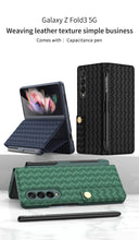Carregar imagem no visualizador da galeria, Leather Weaving BV Grid Case For Samsung Galaxy Z Fold 3 5G Card Clip Slot Phone Cover For Galaxy Z Fold 3 Case Included Pen