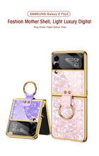 Cargar imagen en el visor de la galería, Shell Pattern Tempered Glass Case For Samsung Galaxy Z Flip 3 5G Plating Frame Ring hard Phone Cover For Galaxy Z Flip3 Case