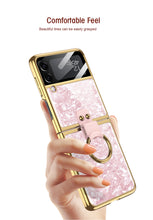 Cargar imagen en el visor de la galería, Shell Pattern Tempered Glass Case For Samsung Galaxy Z Flip 3 5G Plating Frame Ring hard Phone Cover For Galaxy Z Flip3 Case