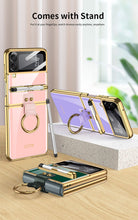 Load image into Gallery viewer, Luxury Plating Cover For Samsung Galaxy Z Flip 3 Case Back Protector Film With Ring Stand Hard Cover For Galaxy Z Flip3 Case