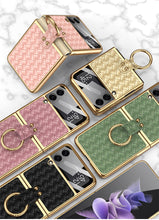 Load image into Gallery viewer, Electroplated Braided Leather Case For Samsung Galaxy Z Flip 3 5G Back Tempered Glass Phone Cover For Galaxy Z Flip3 Case