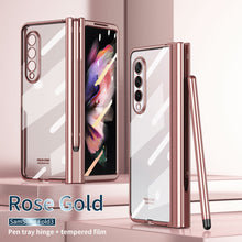 Load image into Gallery viewer, S Pen Fold Edition Case for Samsung Galaxy Z Fold 2 Z Fold 3 Pencil Slot Electroplating Clear Back Cover with Tempered Glass