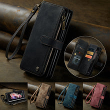 Load image into Gallery viewer, Leather Samsung Galaxy Z Fold4 5G Wallet Case With Lanyard Strap Wristlet Zipper Card Holder Case