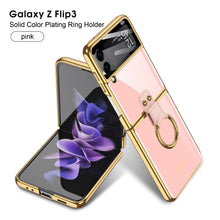 Load image into Gallery viewer, Tempered Glass Ring Case For Samsung Galaxy Z Flip 3 5G Luxury Back Screen Glass Plating Phone Cover For Galaxy Z Flip3 Case