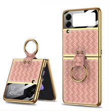 Load image into Gallery viewer, Electroplated Braided Leather Case For Samsung Galaxy Z Flip 3 5G Back Tempered Glass Phone Cover For Galaxy Z Flip3 Case