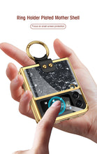 Cargar imagen en el visor de la galería, Shell Pattern Tempered Glass Case For Samsung Galaxy Z Flip 3 5G Plating Frame Ring hard Phone Cover For Galaxy Z Flip3 Case