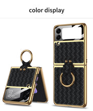 Load image into Gallery viewer, Electroplated Braided Leather Case For Samsung Galaxy Z Flip 3 5G Back Tempered Glass Phone Cover For Galaxy Z Flip3 Case