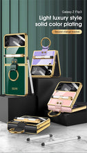 Load image into Gallery viewer, Luxury Plating Cover For Samsung Galaxy Z Flip 3 Case Back Protector Film With Ring Stand Hard Cover For Galaxy Z Flip3 Case