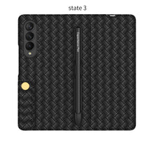 Carregar imagem no visualizador da galeria, Leather Weaving BV Grid Case For Samsung Galaxy Z Fold 3 5G Card Clip Slot Phone Cover For Galaxy Z Fold 3 Case Included Pen