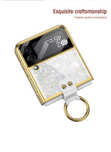 Cargar imagen en el visor de la galería, Shell Pattern Tempered Glass Case For Samsung Galaxy Z Flip 3 5G Plating Frame Ring hard Phone Cover For Galaxy Z Flip3 Case